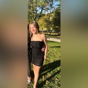 Black mini sequin dress